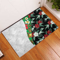 Hawaiian Tropical Flowers and Leaves Rubber Doormat on Leopard Pattern Half Style White-Black Version LT03 - Polynesian Pride