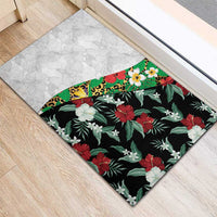 Hawaiian Tropical Flowers and Leaves Rubber Doormat on Leopard Pattern Half Style White-Black Version LT03 - Polynesian Pride