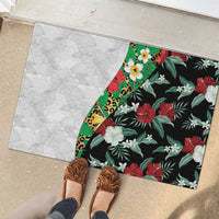 Hawaiian Tropical Flowers and Leaves Rubber Doormat on Leopard Pattern Half Style White-Black Version LT03 - Polynesian Pride