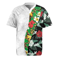 Hawaiian Tropical Flowers and Leaves Rugby Jersey on Leopard Pattern Half Style White-Black Version LT03 White - Polynesian Pride