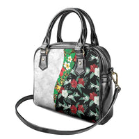 Hawaiian Tropical Flowers and Leaves Shoulder Handbag on Leopard Pattern Half Style White-Black Version - Polynesian Pride