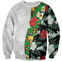 Hawaiian Tropical Flowers and Leaves Sweatshirt on Leopard Pattern Half Style White-Black Version LT03 Unisex White - Polynesian Pride