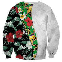 Hawaiian Tropical Flowers and Leaves Sweatshirt on Leopard Pattern Half Style White-Black Version LT03 - Polynesian Pride