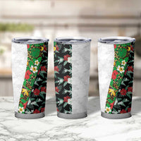 Hawaiian Tropical Flowers and Leaves Tumbler Cup on Leopard Pattern Half Style White-Black Version - Polynesian Pride