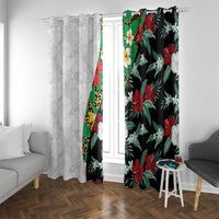 Hawaiian Tropical Flowers and Leaves Window Curtain on Leopard Pattern Half Style White-Black Version - Polynesian Pride