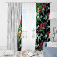 Hawaiian Tropical Flowers and Leaves Window Curtain on Leopard Pattern Half Style White-Black Version - Polynesian Pride