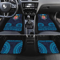 Fiji Coat of Arms Traditional Dashiki Car Mats Tapa Art and Palm Leaves Pattern Dark Navy Color - Polynesian Pride