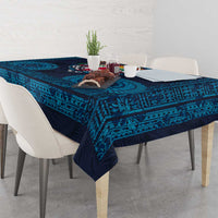 Fiji Coat of Arms Traditional Dashiki Tablecloth Tapa Art and Palm Leaves Pattern Dark Navy Color - Polynesian Pride