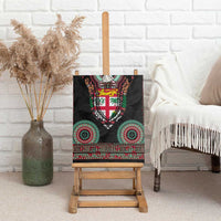 Fiji Coat of Arms Traditional Dashiki Canvas Wall Art Tapa Art and Palm Leaves Pattern Black Color - Polynesian Pride