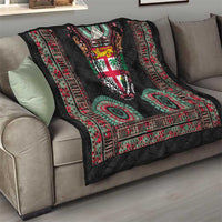 Fiji Coat of Arms Traditional Dashiki Quilt Tapa Art and Palm Leaves Pattern Black Color - Polynesian Pride