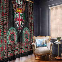 Fiji Coat of Arms Traditional Dashiki Window Curtain Tapa Art and Palm Leaves Pattern Black Color - Polynesian Pride