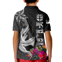Polynesian Fiji Kid Polo Shirt Shark and Hibiscus Tapa Pattern Version LT03 - Polynesian Pride