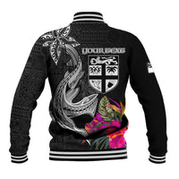 Custom Polynesian Fiji Baseball Jacket Shark and Hibiscus Tapa Pattern Version LT03 - Polynesian Pride