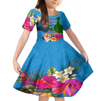 Malampa Fiji Day Kid Short Sleeve Dress Tropical Plants Mix Polynesian and Tapa Pattern LT03 KID Blue - Polynesian Pride