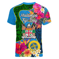 Malampa Fiji Day Women V Neck T Shirt Tropical Plants Mix Polynesian and Tapa Pattern LT03 - Polynesian Pride
