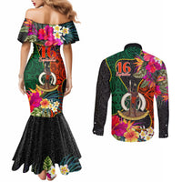 Penama Day Couples Matching Mermaid Dress and Long Sleeve Button Shirts 16th September Polynesian Pattern with Pacific Flower LT03 - Polynesian Pride