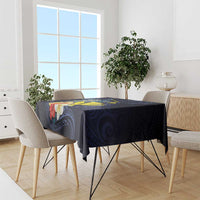 Hawaiian Whale and Kanaka Maoli Symbol Tablecloth Hibiscus with Hawaii Map and Polynesian Tattoo Deep Sea Color