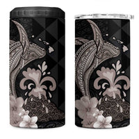 Hawaiian Whale and Volcanic Eruption 4 in 1 Can Cooler Tumbler Hibiscus and Kakau Pattern Grayscale Color