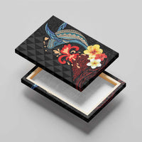 Hawaiian Whale and Volcanic Eruption Canvas Wall Art Hibiscus and Kakau Pattern