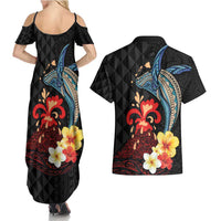 Hawaiian Whale and Volcanic Eruption Couples Matching Summer Maxi Dress and Hawaiian Shirt Hibiscus and Kakau Pattern