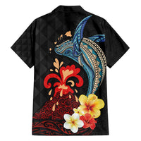 Hawaiian Whale and Volcanic Eruption Family Matching Tank Maxi Dress and Hawaiian Shirt Hibiscus and Kakau Pattern