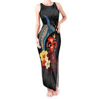 Hawaiian Whale and Volcanic Eruption Tank Maxi Dress Hibiscus and Kakau Pattern