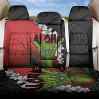 Hawaiian Halloween Back Car Seat Cover Horror Shaka Hand with Plumeria and Polynesian Tattoo Blood Color