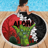 Hawaiian Halloween Beach Blanket Horror Shaka Hand with Plumeria and Polynesian Tattoo Blood Color LT03 - Polynesian Pride