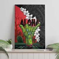Hawaiian Halloween Canvas Wall Art Horror Shaka Hand with Plumeria and Polynesian Tattoo Blood Color LT03 - Polynesian Pride