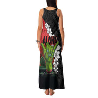 Hawaiian Halloween Family Matching Tank Maxi Dress and Hawaiian Shirt Horror Shaka Hand with Plumeria and Polynesian Tattoo Blood Color