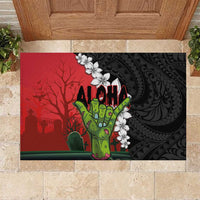 Hawaiian Halloween Rubber Doormat Horror Shaka Hand with Plumeria and Polynesian Tattoo Blood Color LT03 Red - Polynesian Pride