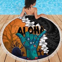 Hawaiian Halloween Beach Blanket Horror Shaka Hand with Plumeria and Polynesian Tattoo Autumn Color LT03 - Polynesian Pride