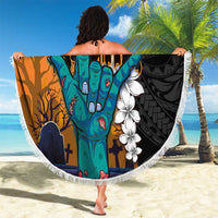 Hawaiian Halloween Beach Blanket Horror Shaka Hand with Plumeria and Polynesian Tattoo Autumn Color LT03 - Polynesian Pride