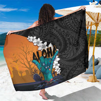 Hawaiian Halloween Sarong Horror Shaka Hand with Plumeria and Polynesian Tattoo Autumn Color