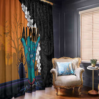 Hawaiian Halloween Window Curtain Horror Shaka Hand with Plumeria and Polynesian Tattoo Autumn Color LT03 - Polynesian Pride