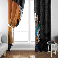 Hawaiian Halloween Window Curtain Horror Shaka Hand with Plumeria and Polynesian Tattoo Autumn Color LT03 - Polynesian Pride