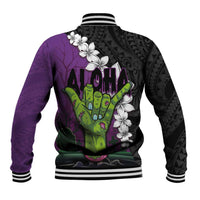 Hawaiian Halloween Baseball Jacket Horror Shaka Hand with Plumeria and Polynesian Tattoo Midnight Color LT03 - Polynesian Pride