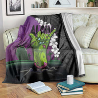 Hawaiian Halloween Blanket Horror Shaka Hand with Plumeria and Polynesian Tattoo Midnight Color LT03 Purple - Polynesian Pride