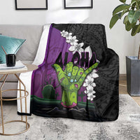Hawaiian Halloween Blanket Horror Shaka Hand with Plumeria and Polynesian Tattoo Midnight Color LT03 - Polynesian Pride