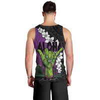 Hawaiian Halloween Men Tank Top Horror Shaka Hand with Plumeria and Polynesian Tattoo Midnight Color LT03 - Polynesian Pride