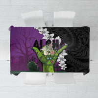 Hawaiian Halloween Tablecloth Horror Shaka Hand with Plumeria and Polynesian Tattoo Midnight Color LT03 Purple - Polynesian Pride