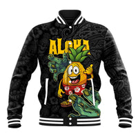 Hawaiian Halloween Baseball Jacket Aloha Pinapple with Mysterious Hands and Polynesian Tribal Tattoo LT03 Unisex Black - Polynesian Pride