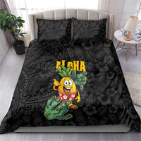 Hawaiian Halloween Bedding Set Aloha Pinapple with Mysterious Hands and Polynesian Tribal Tattoo