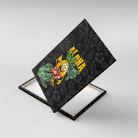 Hawaiian Halloween Canvas Wall Art Aloha Pinapple with Mysterious Hands and Polynesian Tribal Tattoo LT03 With Frame Black - Polynesian Pride