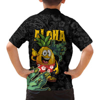 Hawaiian Halloween Family Matching Off Shoulder Short Dress and Hawaiian Shirt Aloha Pinapple with Mysterious Hands and Polynesian Tribal Tattoo
