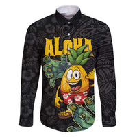 Hawaiian Halloween Family Matching Off Shoulder Short Dress and Hawaiian Shirt Aloha Pinapple with Mysterious Hands and Polynesian Tribal Tattoo