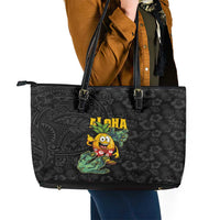 Hawaiian Halloween Leather Tote Bag Aloha Pinapple with Mysterious Hands and Polynesian Tribal Tattoo LT03 - Polynesian Pride