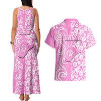 Hawaii Kauai Island Couples Matching Tank Maxi Dress and Hawaiian Shirt Hibiscus Pattern Seamless Tribal Simple Pink LT03 - Polynesian Pride