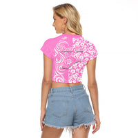 Custom Hawaii Kauai Island Raglan Cropped T Shirt Hibiscus Pattern Seamless Tribal Simple Pink LT03 - Polynesian Pride