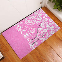 Custom Hawaii Kauai Island Rubber Doormat Hibiscus Pattern Seamless Tribal Simple Pink LT03 Pink - Polynesian Pride